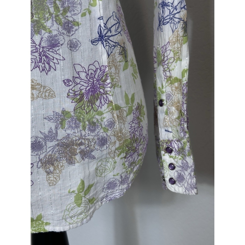 Ariat Western Shirt Women's Small Striped Long Sleeve Lavender Pearl Snaps - Picture 11 of 16